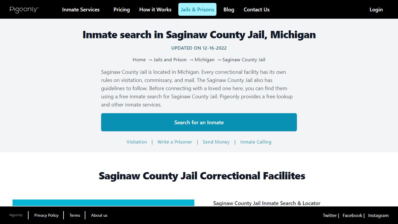 Inmate Search Saginaw County Jail, Michigan | Pigeonly